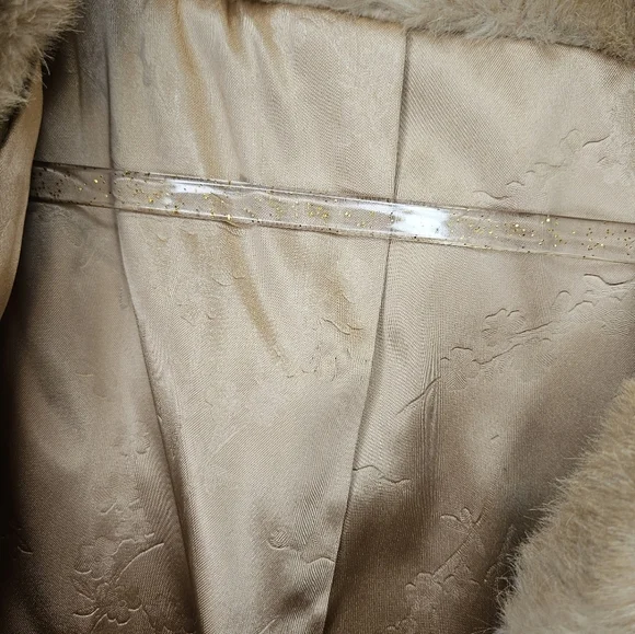 Vintage 60s Grandella tan heavy classic faux fur coat pockets satin lined sz 10 - Picture 12 of 16